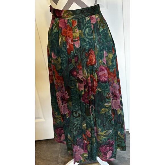 Vintage Geiger Wool Midi Skirt Pleated Floral Lined Austria Womens Size 6 Pocket - Picture 4 of 8
